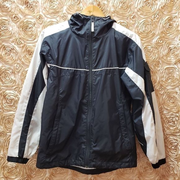 COLUMBIA Black & White Windbreaker Jacket Coat - Picture 2 of 12